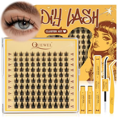 QUEWEL Manga-Lashes Mix10–18mm (Manga-Lash) | DIY Wimpern-Extensions Set mit Wimpernkleber und Pinzette, Cluster-Lashes Set für den Alltag Partys Lash-Clusters