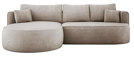 DomoHome - Moderne Ausziehbare Eckcouch Fiore Mit Schlaf-Funktion, Wellenfederung, Verstecktem Stauraum Und 5 Kissen, Ideal Für Elegante Wohnräume Links 284x183x82 cm Memphis 5