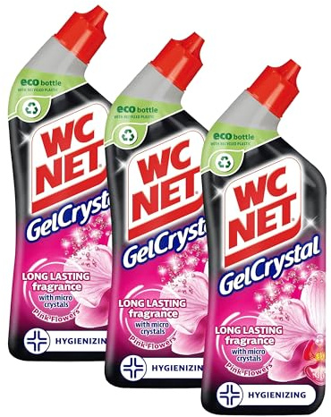 WC Net - Gelcrystal Pink Flowers, Limpiador Quitamanchas Para Inodoro, Antical e Higienizante Para WC, 750 ml (Paquete de 3)