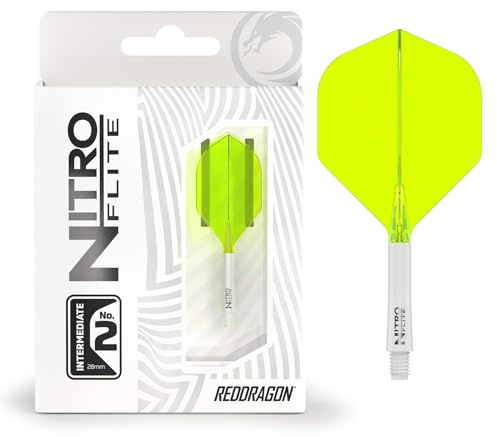 RED DRAGON Darts – Nitro Flite Integrada Sistema de Vuelo y Eje – No.2 Forma y diseño – Blanco & Amarillo Color, Longitud Intermedia