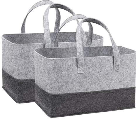 Parthan 2 Stück Filztasche Groß 38x25.5x25.5cm Einkaufstasche Faltbar Filztaschen Shopper Tragetasche aus dickem Filz für Einkaufen, Picknick, Arbeit