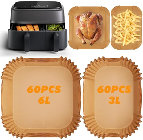 YAMAIDUO 120 Stück Backpapier für Heißluftfritteuse, kompatibel mit Philips, Antihaft, Ölfest, BPA-frei, Rechtecke 6L/3L, Airfryer-Zubehör