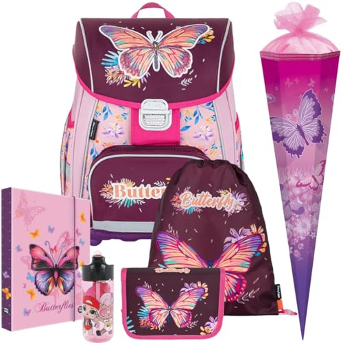 Generisch Butterfly - Schmetterling - Oxy Bag Premium Schulranzen-Set - Heftbox A4 Gratis (6 teilig mit Schultüte)