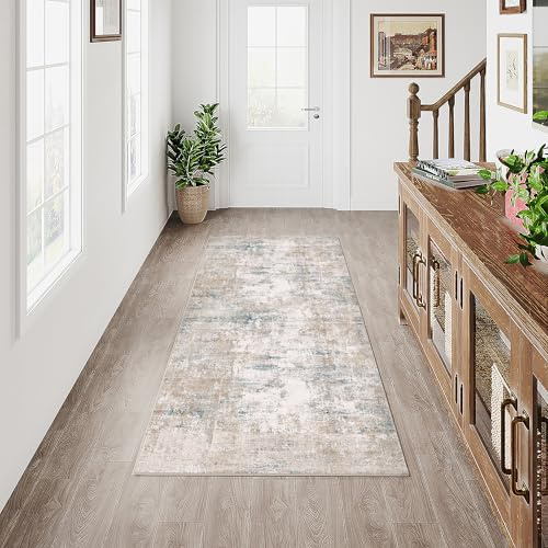 HUGEAR Alfombra Pasillo 60x180cm Beige Azul Alfombras Cocina Antideslizante Lavable Lavadora Moderna Abstractas Larga Carpete Habitacion Comedor Recibidor Pelo Corto Carpet