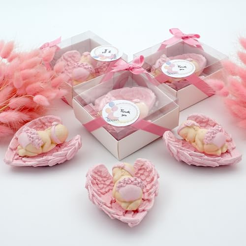 Cadeau baptême invité personnalisé, 50 Pièces bébé Ange de Pierre idee Cadeau invitées pour garçon Fille, fête prénatale, Communion,Souvenir pour invités (Rose, Lot de 50)