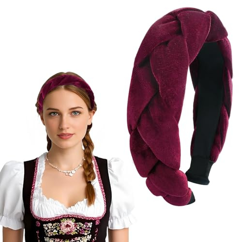 Samt Haarreifen Dirndl Geflochten Stirnband für Damen, Breit Haarband Vintage Gepolsterte Haarreifen Trachten Haarschmuck Rockabilly Kopfband für Damen und Mädchen