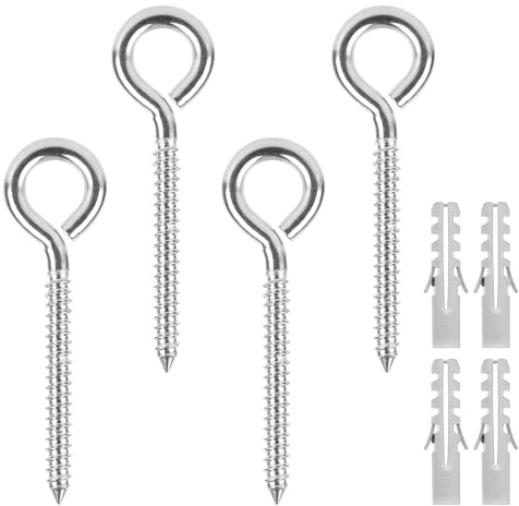 4 Pezzi Occhielli a Vite M8-105 mm, Ganci con Occhiello in Acciaio Inossidabile, Viti a Occhiello con Tasselli, Resistenti Gancio, Bulloni a Anello per Amache, Sedie a Dondolo, Poltrona Sospesa