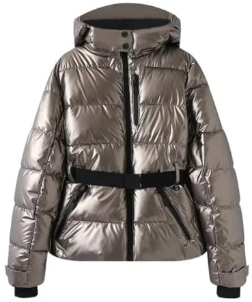 JuHongLeMin skidjacka för kvinnor vattentät isolerad varm vinter snörock med huva vindtät termisk snowboardjacka slim fit, SILVER, S