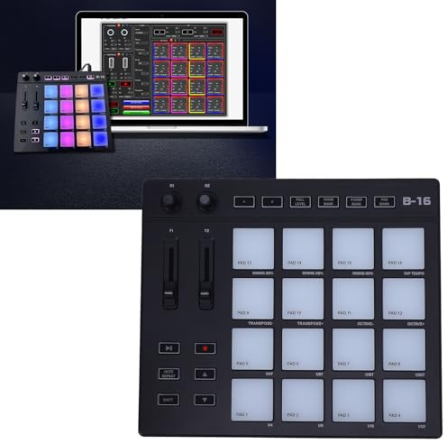 POENVFPO MIDI Drum Pad, 16-Pad RGB MIDI-Controller mit 2 Zuweisbaren Faders Tragbar für die Go Beat Making for FL Studio