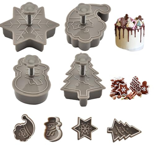 Conjunto de cortador de galletas navideño en 3D, 4 piezas PP Material PP Mandeo de nieve Molde de copo de nieve Santa, herramientas de hornear de bricolaje para galletas de Navidad, decoración de la