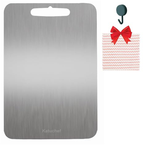 Katuchef - Tabla de cortar de titanio puro para cocina, superficie duradera de doble cara apta para cuchillos, fácil de limpiar (L: 39 x 28 cm)