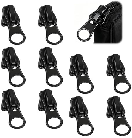 10 Stück Reißverschlussschieber Nr. 5, selbstschließend, aus Metall/Kunststoff, Schwarz, kompatibel mit Jacke/Mantel/Rock/Kleid, Reparatur-Set mit abnehmbarem Reißverschluss