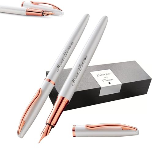 Pelikan Schreibset Jazz® Noble Elegance R/P36 Tintenroller und Füllhalter mit Gravur Geschenk - einzigartige Stifte mit Namen - personalisierte Geschenke (Perlmutt Weiß)