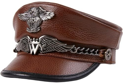 Casiler Gorra Militar Alemana De Cuero, Estilo Militar, Plana, con Visera. Gorra Clásica De Piel De Vacuno para Hombre. Gorra Militar Militar Cálida.
