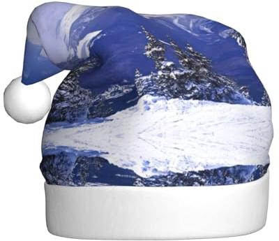 Migpkd Weihnachtsmütze für Erwachsene mit blauem Himmel, weißer Schnee und Bergblick, für Damen und Herren, Weihnachten, Neujahr, festliches Partyzubehör