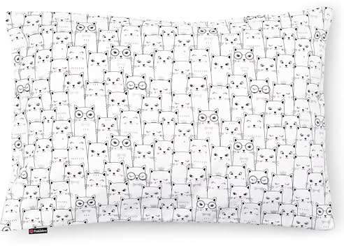PinkZebra 40 x 60 cm Kopfkissenbezug für Kinder&Baby aus 100% Baumwolle, Kissenhülle, Öko-tex Standard 100, Reißverschluss, Hergestellt in der EU, Katzen Weiß