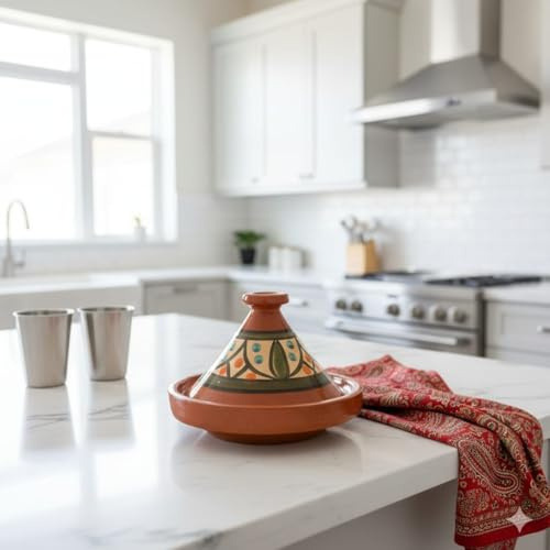 Tajine Pentola Terracotta Piatto Etnico Dipinta a Mano Tradizionale Marocchina Tunisina M 22cm 1811251122 E-Book Omaggio