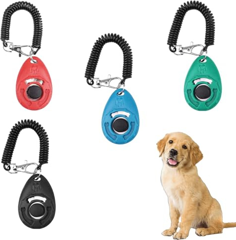 4 clicker para perros, clickers para perros, clicker de entrenamiento para mascotas con correa para perros, clickers de educación y entrenamiento, profesional clicker para perro, gato, caballo.