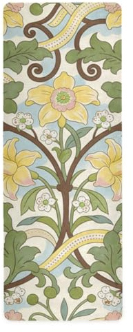 William Morris dünne Yogamatte, rutschfest, 1 mm für Übungen, bedruckt, rutschfeste Yogamatte, Handtuch, mit Tasche, 180,3 x 66 cm