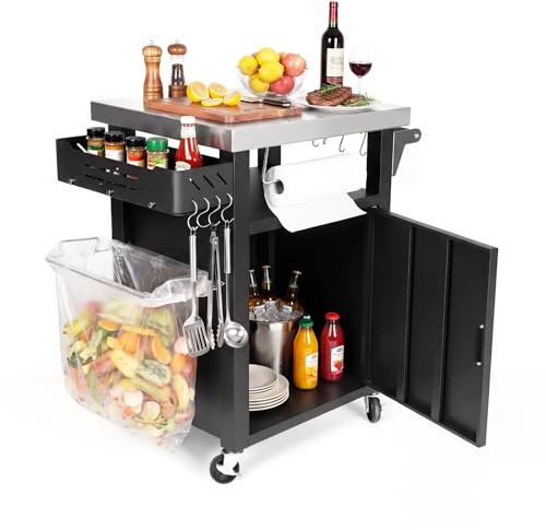 Denmay Utomhusgrillvagn – bärbar grillvagn för Onni pizzaugnar – grillställ för Ninja Woodfire och Weber Q Series – praktiskt trädgårdsskåp