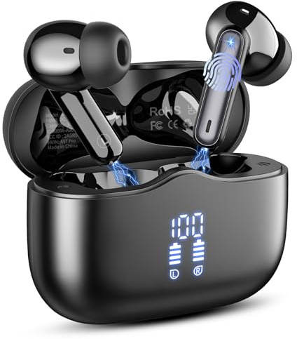 Bluetooth Kopfhörer, In Ear Kopfhörer Kabellos Bluetooth 5.4 mit 4 ENC Noise Cancelling Mics, 2026 Kabellose Kopfhörer 40Std Tiefer Bass IP7 Wasserdicht Sport Ohrhörer für Arbeit und Studium Schwarz