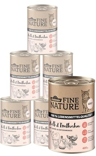 Dehner fin natur mat klass vad och kalkon katt mat vuxen 6 x 400 g (2400 g)