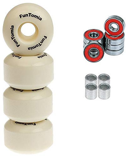 FunTomia 4X Rillen-Profil Rollen 53mmx34mm für Skateboards inkl. 2RS ABEC-9 Kugellager/Wheels Härtegrad 100A