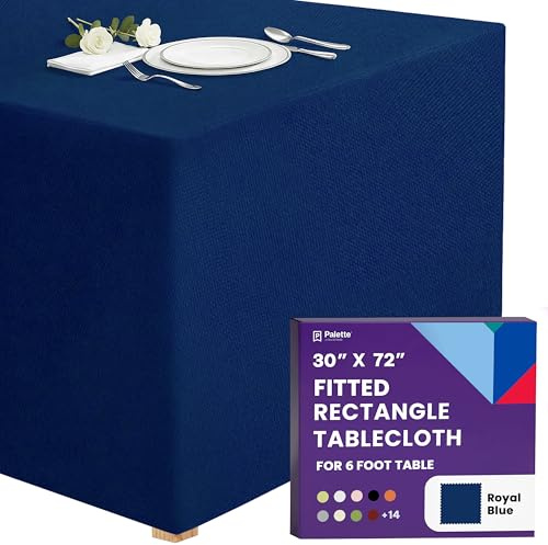 Gee Di Moda Fitted Tablecloth - 72 x 30 Inch Royal Blue Floor-Length Fitted Table Cloth for 6 Foot Rectangle Table, Heavy Duty Washable Fabric for Parties, Dinner, Weddings, Baby Shower & Trade Show