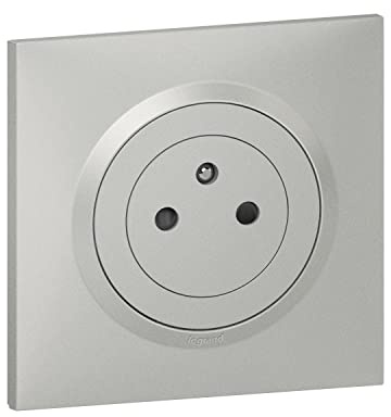 LEGRAND - Prise Electrique Murale 16A avec Terre dooxie Surface + Plaque Carrée - Prise 2P + T Affleurante avec Fond Rétractable - Fabriqué En France - Alu