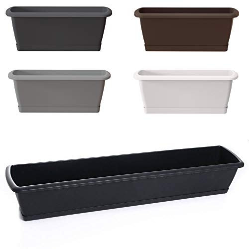 Blumentopf Blumenkasten Balkonkasten Pflanztopf mit Untersetzer Robuster Kunststoff Geländerkasten 40cm-90cm 6 Größen (900 Braun)