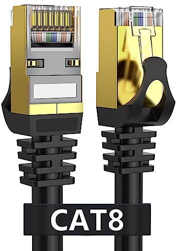 Cat 8 Ethernet Cable 10 ft Shielded, 26AWG Lastest 40Gbps 2000Mhz SFTP Patch Cord, Heavy Duty High Speed Cat8 LAN Network RJ45 Cable- in Wall, Outdoor, Weatherproof Rated for Router, Modem, Gaming