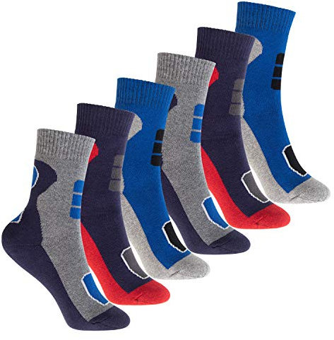 Footstar Kinder Outdoor Socken (6 Paar) Bunte Vollfrottee Socken mit Thermo-Effekt - Variante 2 Blau Rot 35-38