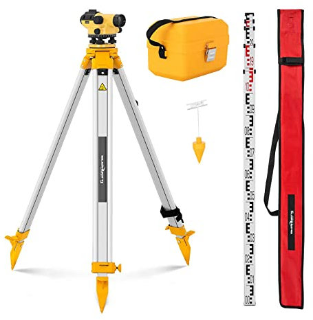 Steinberg Systems SBS-LIS-28/36 Nivelliergerät Nivellier optisches Nivelliergerät mit Stativ, Nivellierlatte 28-fache Vergrößerung Abweichung 1,5 mm magnetischer Kompensator Aluminium