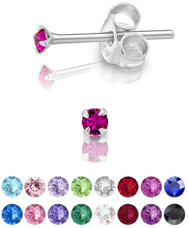 DTPsilver - WINZIGE Ohrringe 925 Sterling Silber mit Kristallen von Swarovski® Elements Runde Sehr KLEINE Ohrstecker - Durchmesser 2 mm - Viele Farben erhältlich