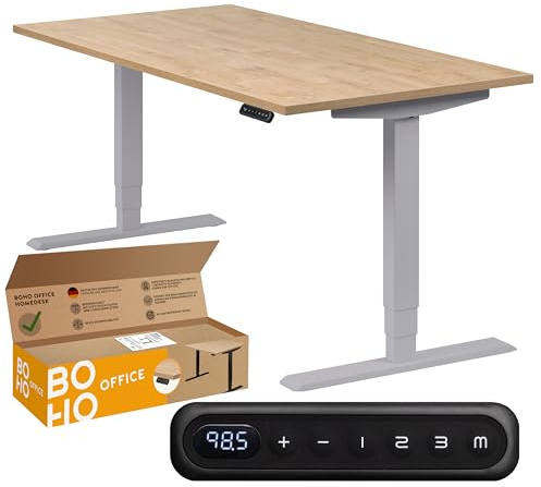 boho office® Homedesk Schreibitsch elektisch höhenverstellbar | Homedesk - Tischgestell Silber, Tischplatte 140x80 Wildeiche - 2 Motoren, Memoryfunktion, Kollisionsschutz, Kindersicherung