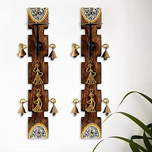 Riesiger Korb AM90 – Dhokra und Warli Art Wohnzimmer Dekorative Wand Kerzenhalter Set (8,4 cm x 15,2 cm x 30,5 cm, Braun, 2 Stück)