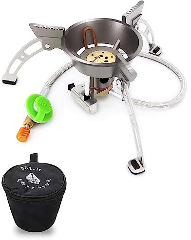 ONTOMYO Réchaud à gaz d'extérieur coupe-vent avec allumage piézoélectrique, réchaud au butane propane 3240 W avec sac de transport et adaptateur multifonction pour réchaud de camping (BRS-11)