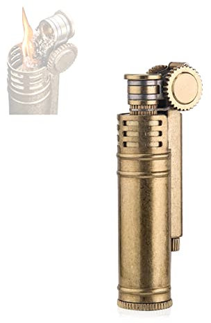 Rétro Pur Cuivre Portable Briquet Antique Kérosène Briquet Cylindre Coupe-Vent Personnalité Cigarette Accessoire Unique Fumer Cadeaux,Gold