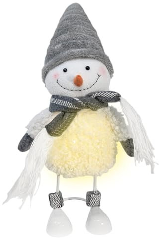 COM-FOUR® Soporte de decoración de muñeco de Nieve LED - Figura Decorativa iluminada como decoración de Invierno - luz de Ambiente cálida para Navidad (Duendecillo de 38 cm - Blanco - con Gorra)