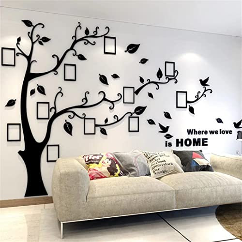 Wandtattoo Baum 3D DIY Wandaufkleber Family Stammbaum Fotowand Baum Wandtattoo Wall Sticker mit Bilderrahmen Foto Wandsticker Wohnzimmer Schlafzimmer (Schwarz Rechts,L)