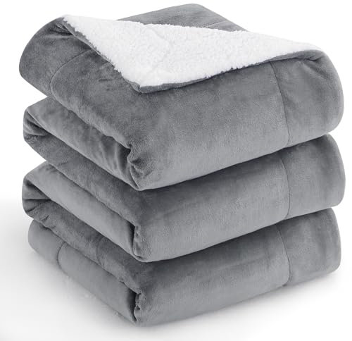 Aisbo Warm Kuscheldecke Flauschig Decke Grau - Hochwertige Sherpa Fleece Sofa Decke 220x240 cm XXL, Extra Große Dicke Couchdecke Wohndecke, Kuschelig und Weich