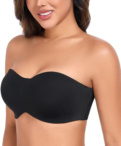 DotVol Seamless Bandeau Unlined Underwire for Large Bust Women's Minimizer Strapless Bra (Black,34C)