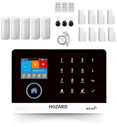 Hozard® Alarm System | With Siren | Smart Home Security System | Wireless | Wifi Alarm | LCD Screen | Incl RFID Tags- Wireless Smart Home Security System - Premium Package