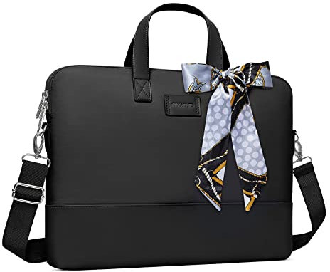 MOSISO Laptoptasche für Damen 13,3 Zoll Computertasche Kompatibel mit MacBook, HP, Dell, Lenovo, Asus, Razer Notebook,14 Zoll Laptop Umhängetasche Tragetasche mit Riemen und Seidenschal,Schwarz