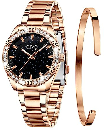 CIVO Relojes Mujer Set Reloj Damas Impermeable Lujo Minimalista Elegante Banda Acero Inoxidable Relojes de Pulsera Moda Vestir Negocio Casual Reloj