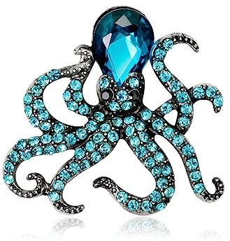 Yurosiay Strass bläckfisk brosch – färgglada ocean djur vintage kristall diamant nål – moderna fina damer smycken för bankett party blå