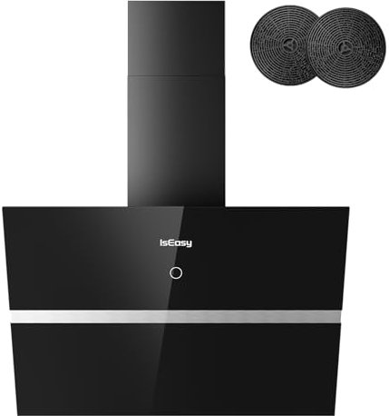 IsEasy Cappa Cucina 60cm, Cappa Aspirante di Scarico/Ricircolo con 524 m³/h Forte Potenza di Aspirazione, 4 Livelli di Regolazione, Funzionamento Touch, 58 dB, Nero, Efficienza A++