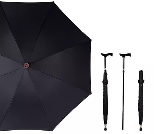 AVIITI 2 in 1 Gehstock Regenschirm, Multifunktional Rutschfester Langer Griff Krücke Regenschirm, Großes Geschenk Für Männer Frauen,Schwarz,86~94cm/33~37inch