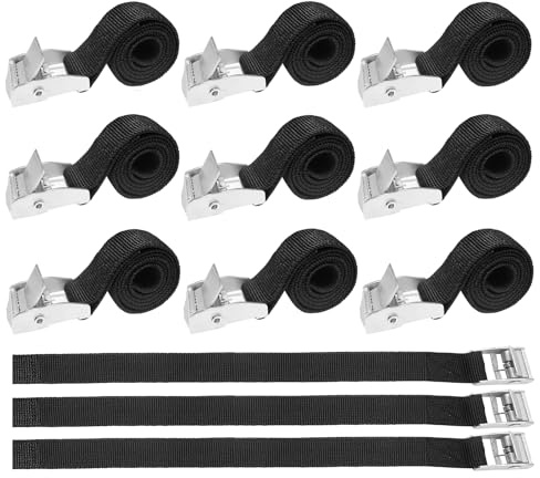 XNJIHWA 12 Pcs Ratchet Tie Down Straps Short Ratchet Tie Adjustable Tensioning Belts Black Retaining Straps for Vans,Motorcycle,Bicycle, Luggage, Cargo,44x2cm