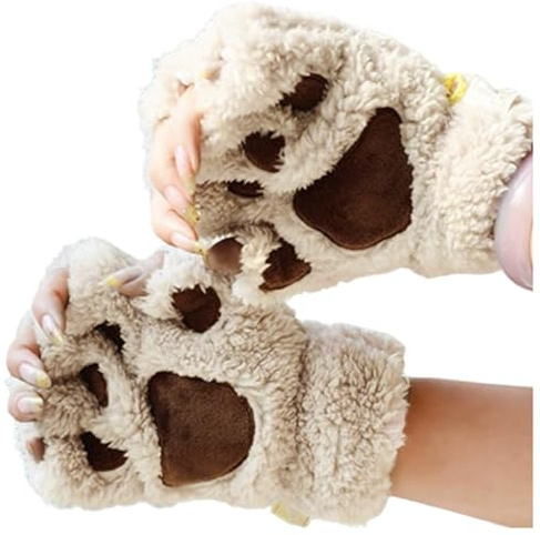 Katzenpfoten Handschuhe 1 Paare Warme Halbfinger Fausthandschuhe Niedliche Cartoon Winter Handschuhe Outdoor Fingerlos Gloves Kunstpelz Plüsch Katzen Krallen Winterhandschuhe für Mädchen Frauen